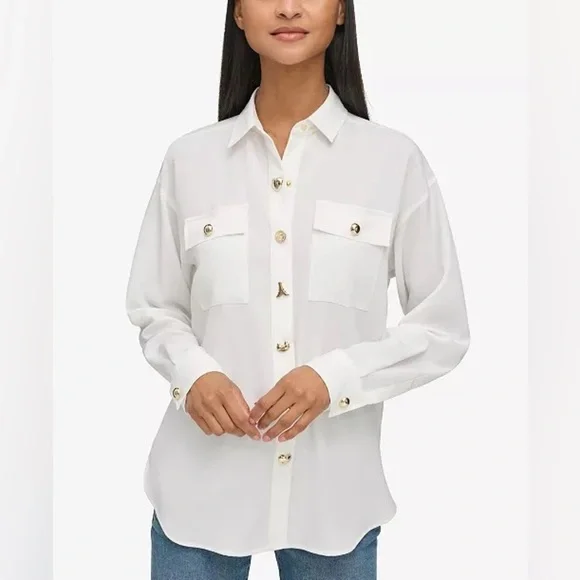 KARL LAGERFELD PARIS
Women's Signature-Button Blouse Large - Picture 1 of 7